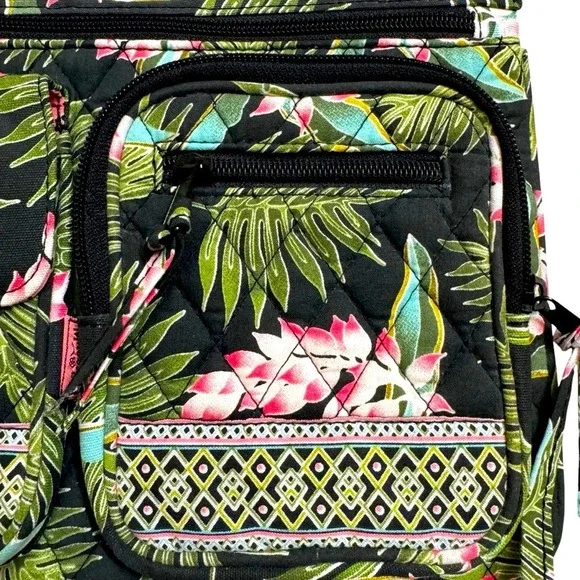 MaggiB Crossbody Purse Topical Green Cotton Quilted Travel Floral Leaves - Picture 4 of 10